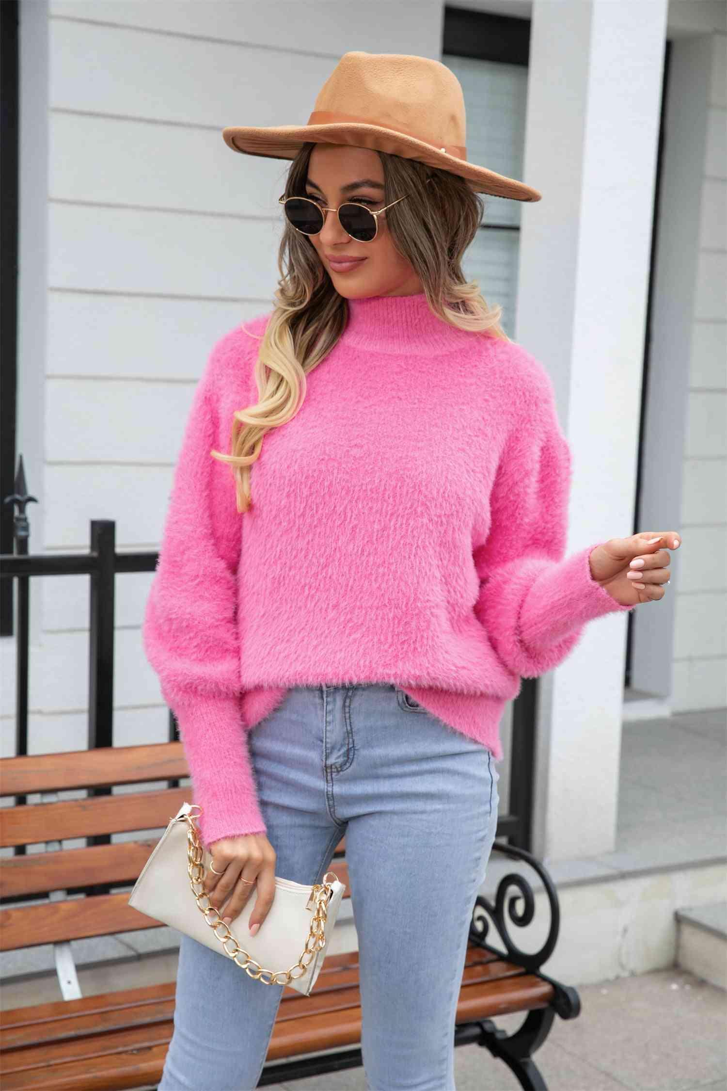 Enthusiastic Winter Turtle Neck Fuzzy Sweater - MXSTUDIO.COM