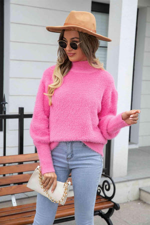 Enthusiastic Winter Turtle Neck Fuzzy Sweater - MXSTUDIO.COM
