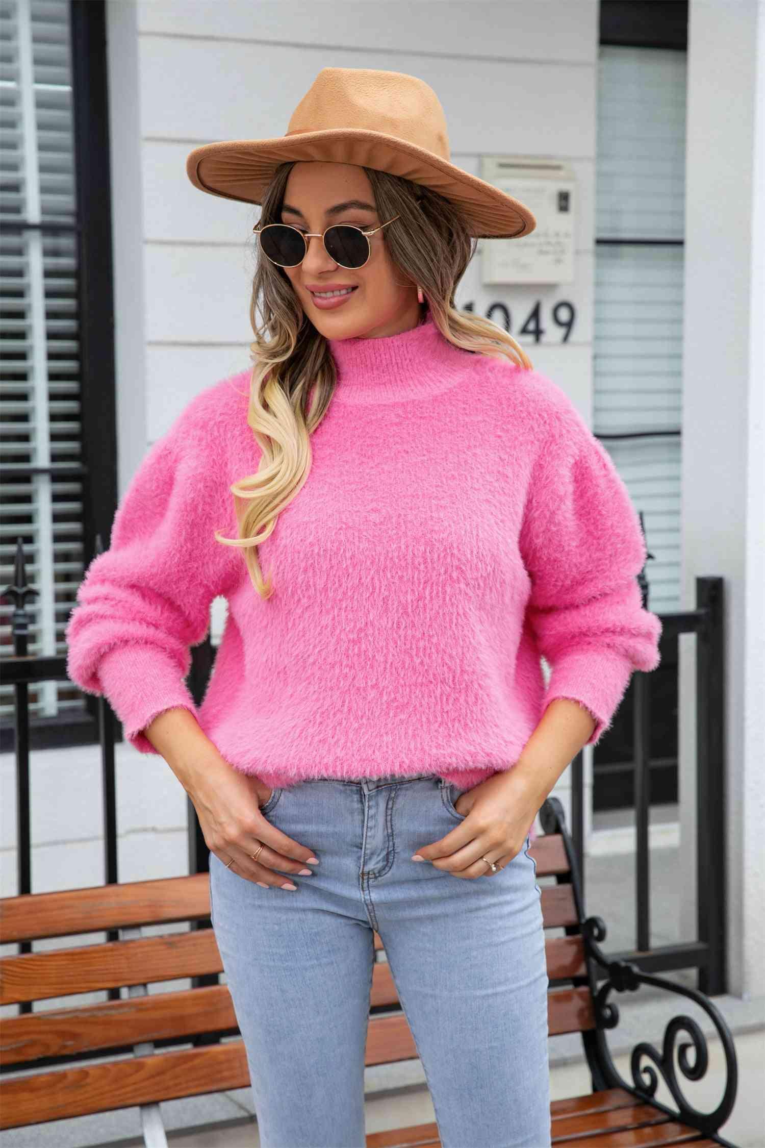 Enthusiastic Winter Turtle Neck Fuzzy Sweater - MXSTUDIO.COM