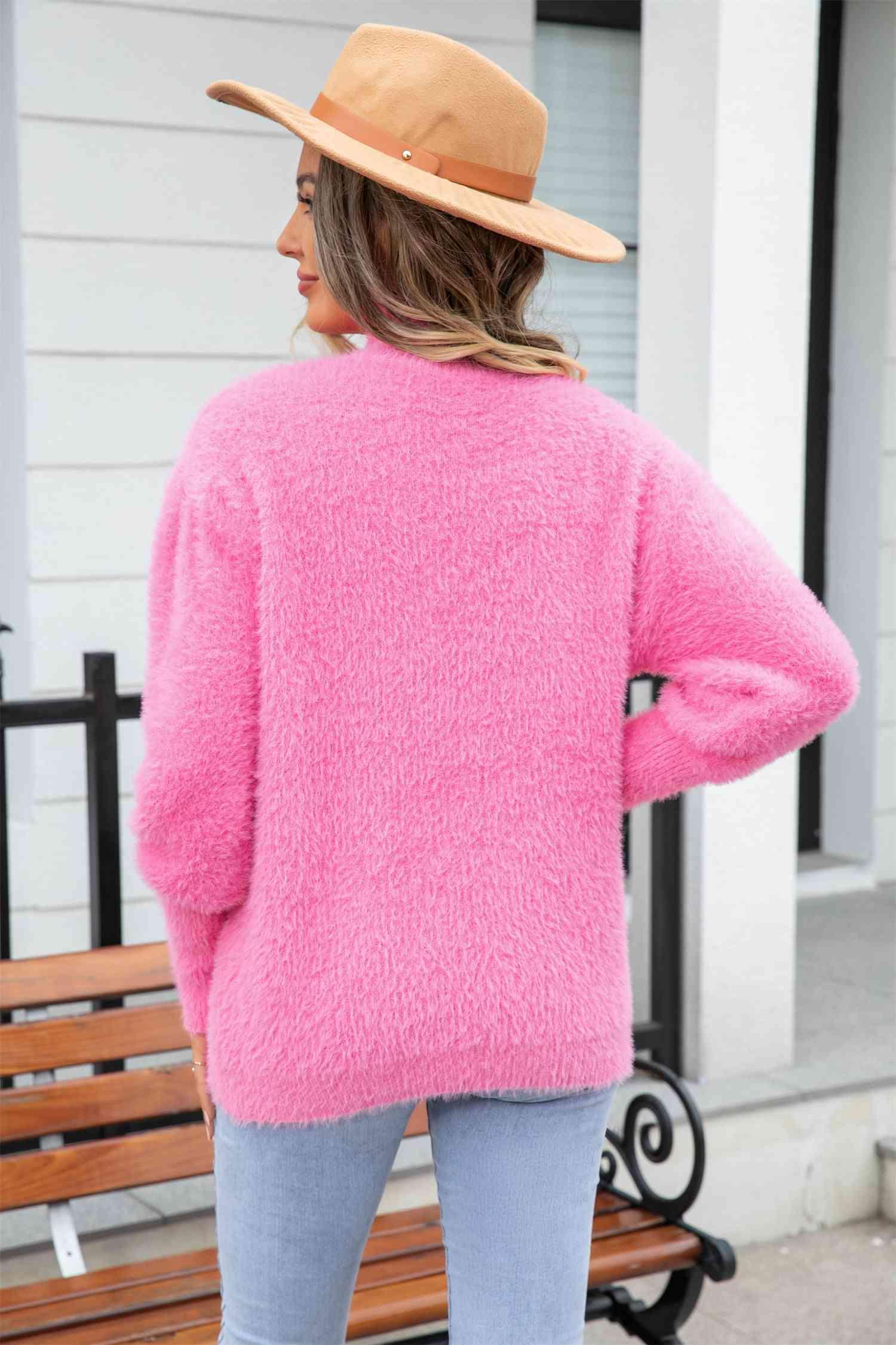 Enthusiastic Winter Turtle Neck Fuzzy Sweater - MXSTUDIO.COM