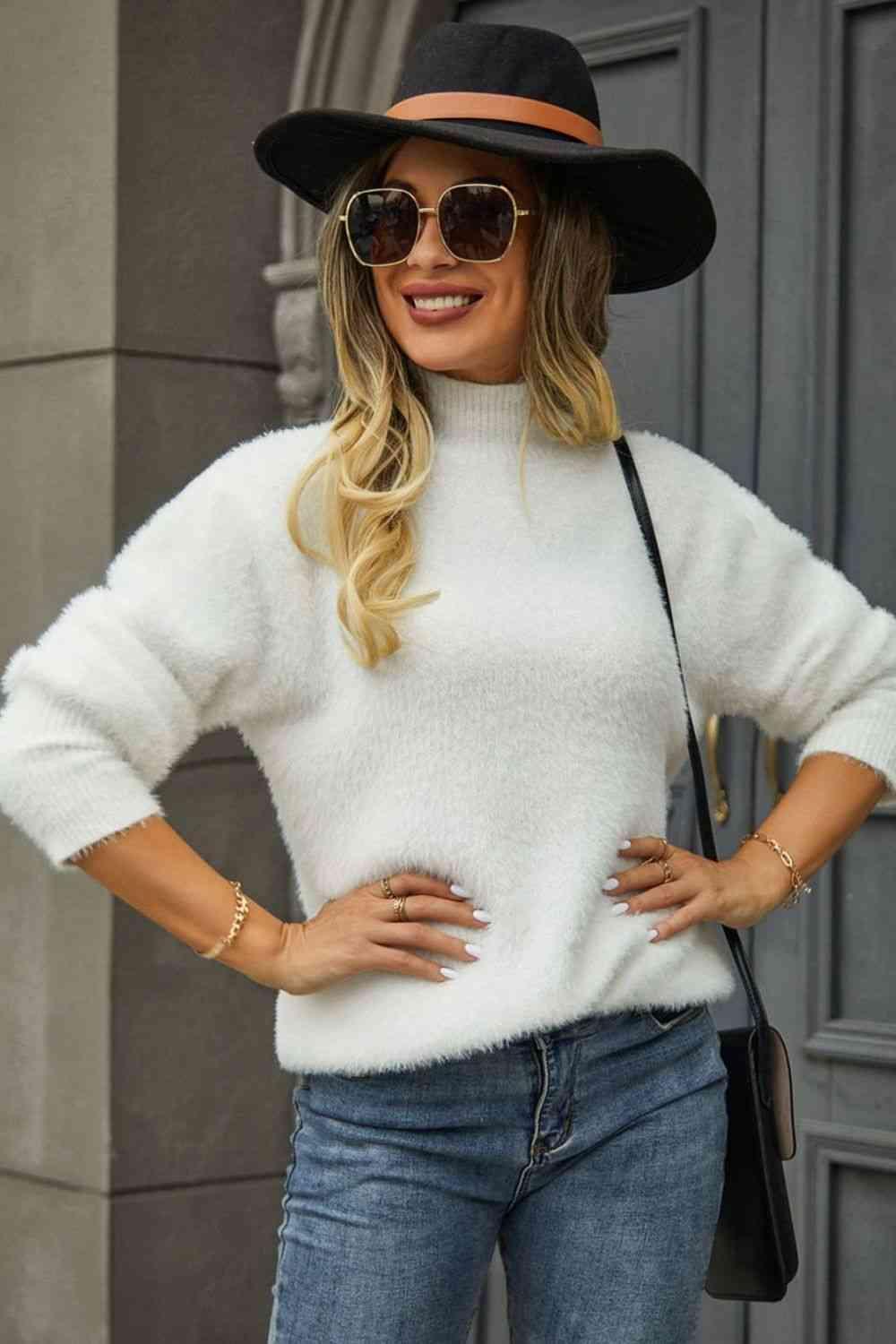 Enthusiastic Winter Turtle Neck Fuzzy Sweater - MXSTUDIO.COM