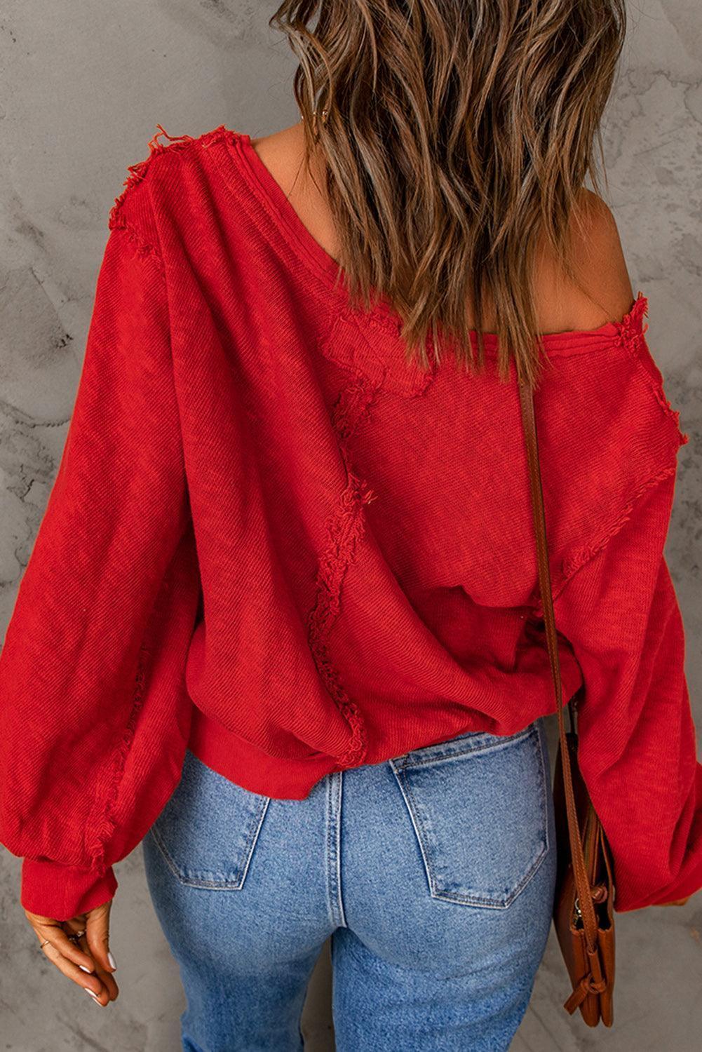 Enticing Red Knit Long Sleeve Top - MXSTUDIO.COM