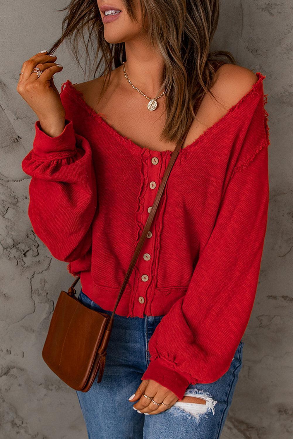 Enticing Red Knit Long Sleeve Top - MXSTUDIO.COM