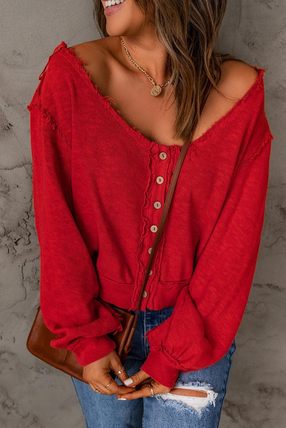 Enticing Red Knit Long Sleeve Top - MXSTUDIO.COM