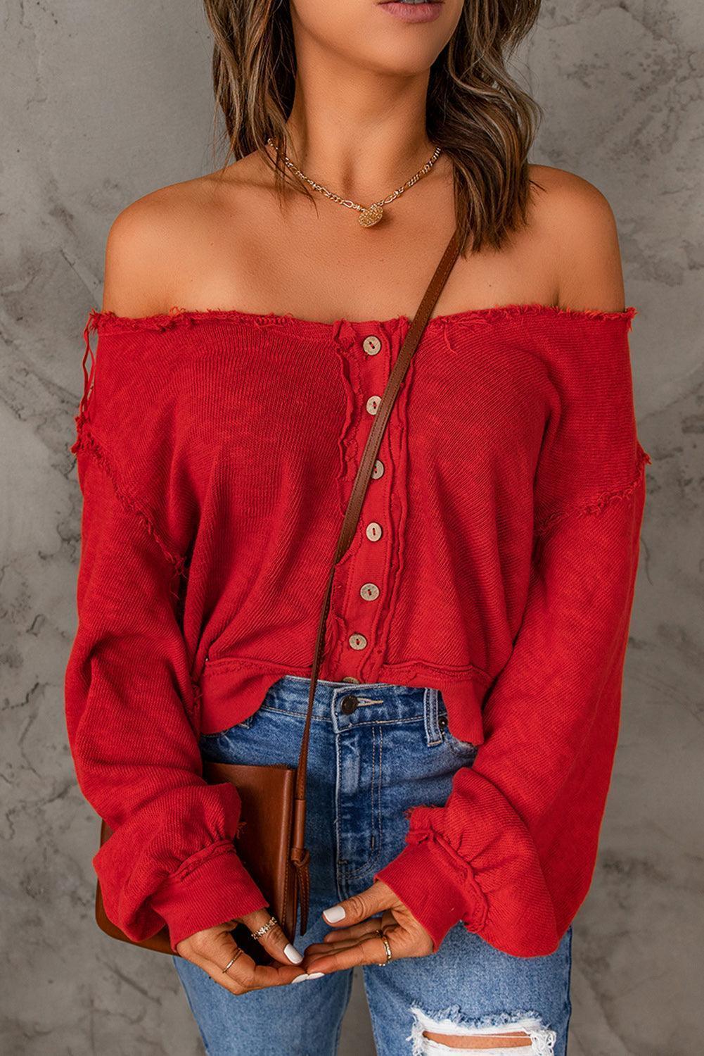 Enticing Red Knit Long Sleeve Top - MXSTUDIO.COM