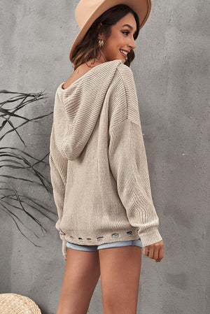 Enticing Zip-Up Distressed Hooded Cardigan Sweater - MXSTUDIO.COM