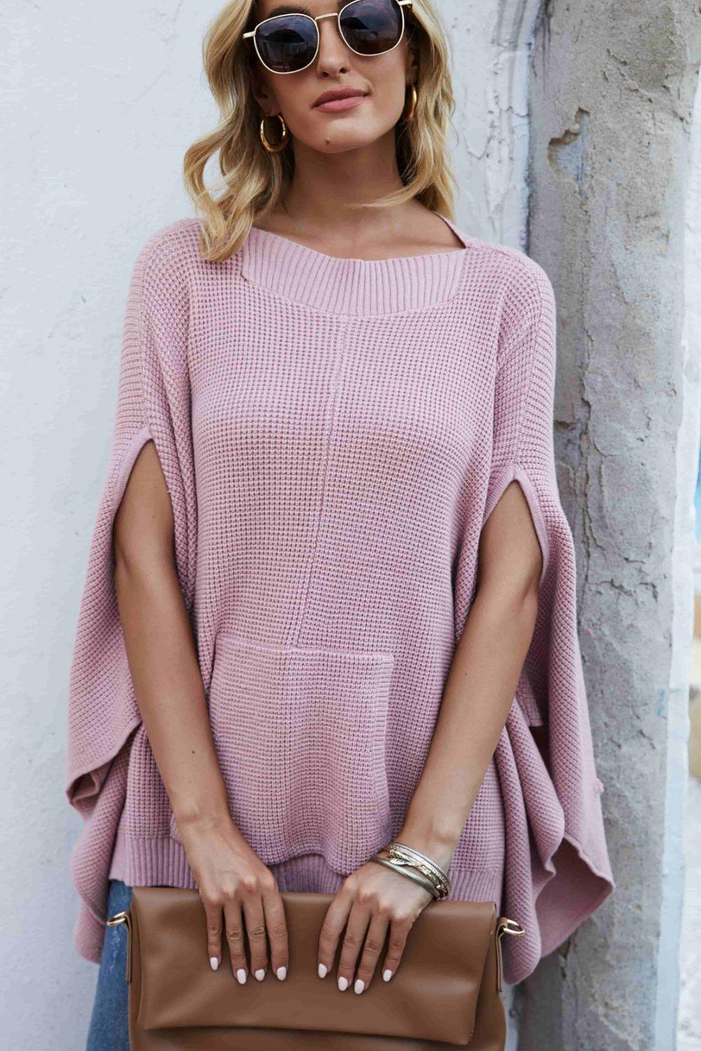 Enviable Comfort Cloak Sleeve Waffle Knit Top - MXSTUDIO.COM