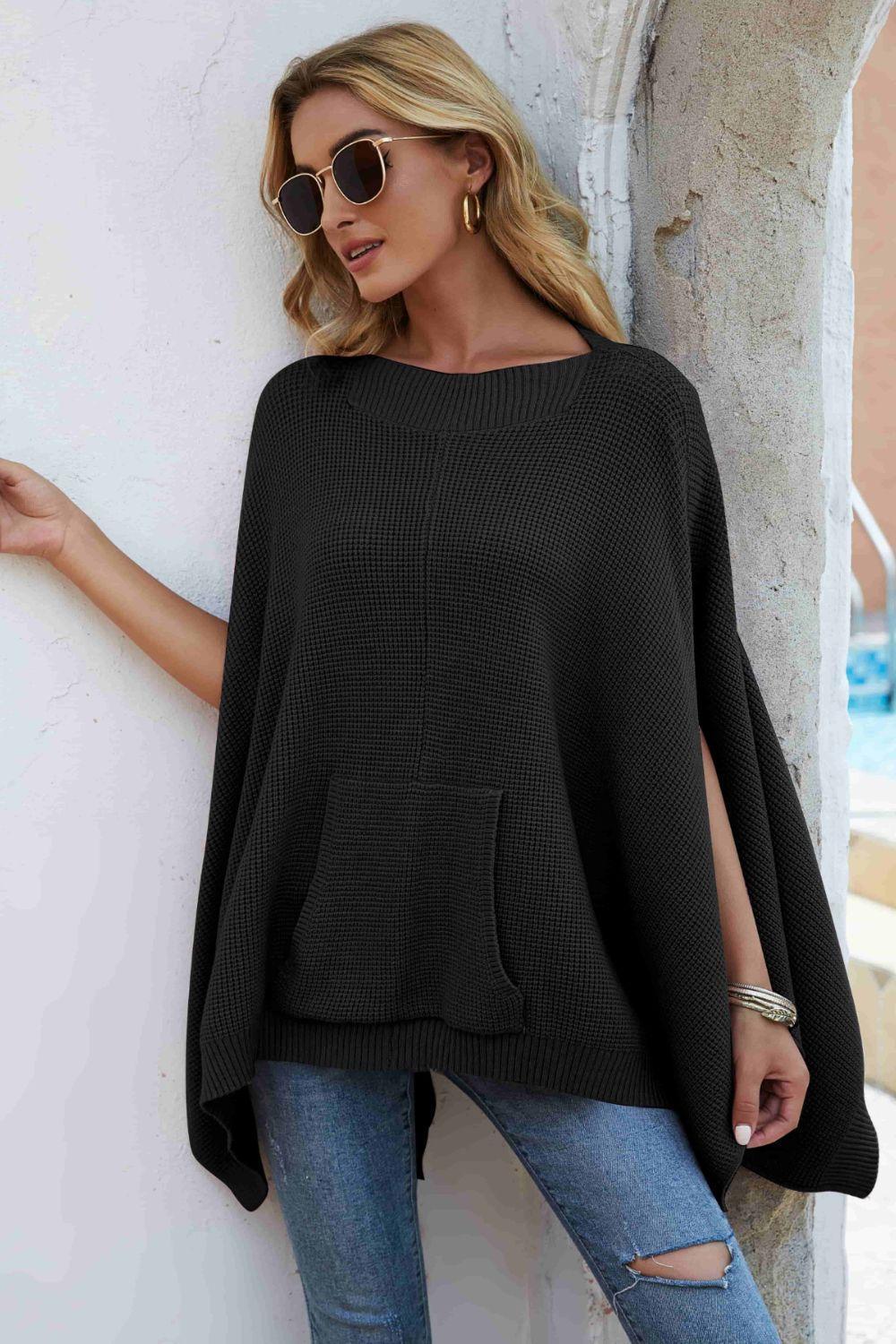 Enviable Comfort Cloak Sleeve Waffle Knit Top - MXSTUDIO.COM