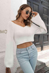 Enviable Comfort Flare Sleeve Cropped Knit Sweater - MXSTUDIO.COM