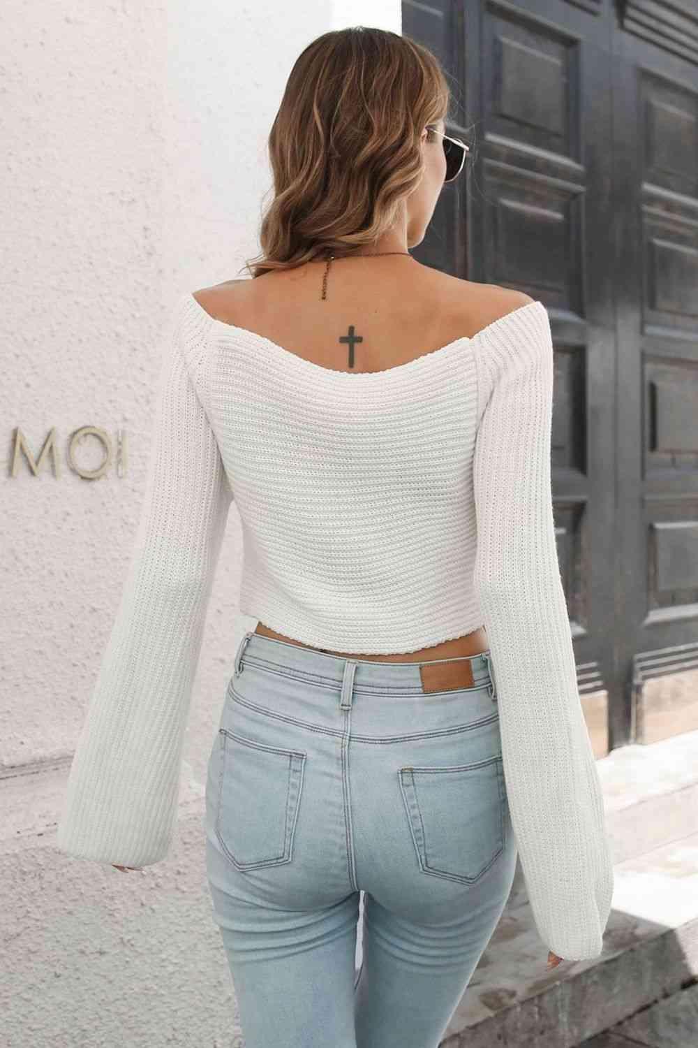 Enviable Comfort Flare Sleeve Cropped Knit Sweater - MXSTUDIO.COM