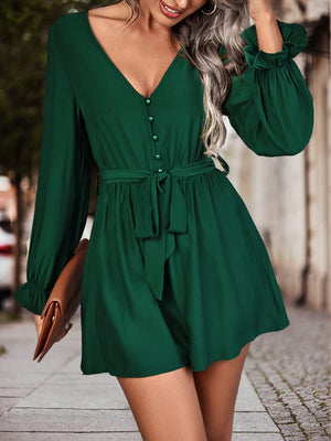 Envy Worthy Long Sleeve Deep V Romper - MXSTUDIO.COM