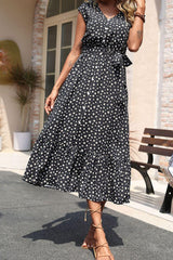 Epic Summer Tie Waist Black Floral Midi Dress - MXSTUDIO.COM