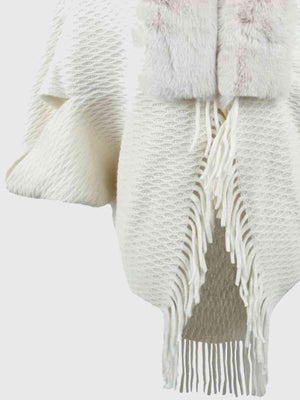 Epic Winter Fringe Hem Faux Fur Trim Poncho - MXSTUDIO.COM