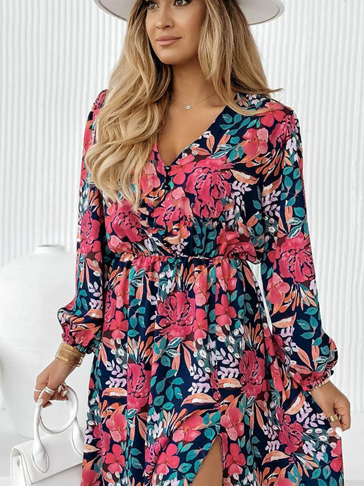 Epitome Of Beauty Floral Midi Dress With Slit - MXSTUDIO.COM