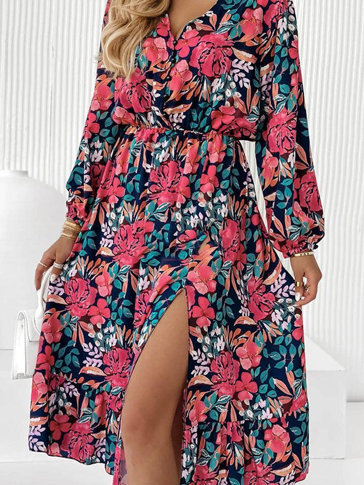 Epitome Of Beauty Floral Midi Dress With Slit - MXSTUDIO.COM