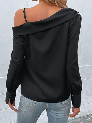 Epitome of Elegance Black Cold-Shoulder Blouse - MXSTUDIO.COM