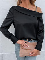 Epitome of Elegance Black Cold-Shoulder Blouse - MXSTUDIO.COM