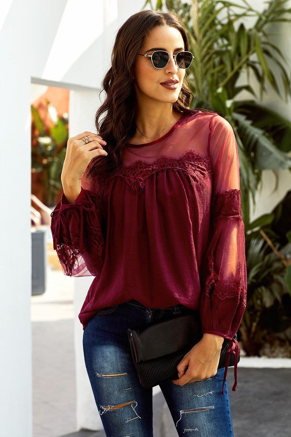 Eternal Beauty Mesh Black Balloon Sleeve Blouse - MXSTUDIO.COM