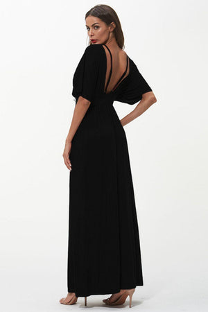 Ethereal Plunge V Neck Backless Black Maxi Dress - MXSTUDIO.COM