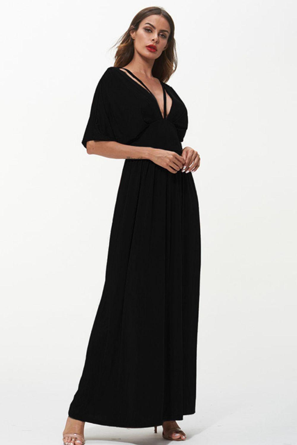 Ethereal Plunge V Neck Backless Black Maxi Dress - MXSTUDIO.COM