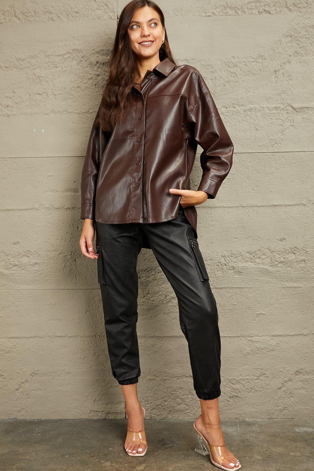 Ethical Fashion Button Down Vegan Leather Jacket - MXSTUDIO.COM