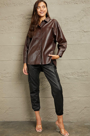 Ethical Fashion Button Down Vegan Leather Jacket - MXSTUDIO.COM
