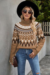 Ethnic Appeal Turtleneck Geometric Pattern Sweater - MXSTUDIO.COM