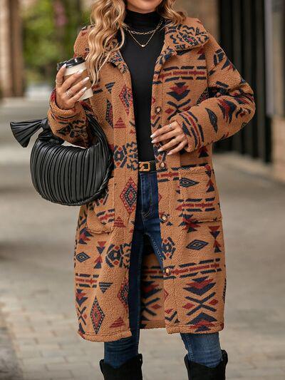 a woman in a brown coat and black boots