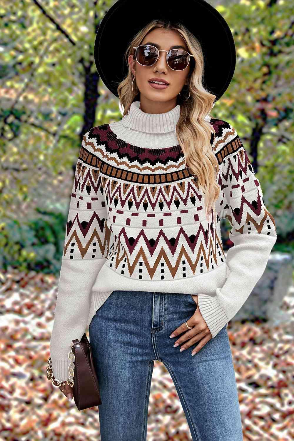 Ethnic Style Crew Neck Geometric Sweater - MXSTUDIO.COM