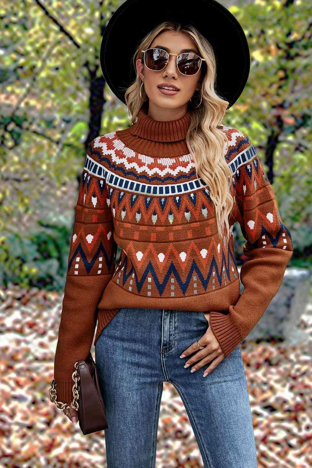 Ethnic Style Crew Neck Geometric Sweater - MXSTUDIO.COM