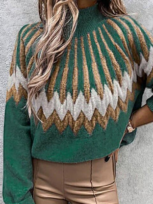 Ethnic Style Long Sleeve Mock Neck Knit Sweater-MXSTUDIO.COM