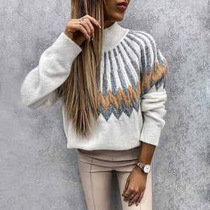 Ethnic Style Long Sleeve Mock Neck Knit Sweater-MXSTUDIO.COM