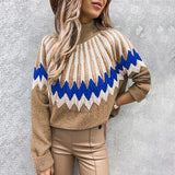 Ethnic Style Long Sleeve Mock Neck Knit Sweater-MXSTUDIO.COM