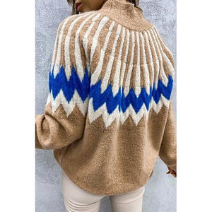 Ethnic Style Long Sleeve Mock Neck Knit Sweater-MXSTUDIO.COM