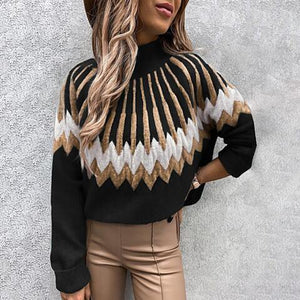 Ethnic Style Long Sleeve Mock Neck Knit Sweater-MXSTUDIO.COM