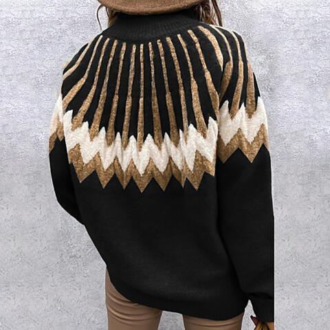 Ethnic Style Long Sleeve Mock Neck Knit Sweater-MXSTUDIO.COM