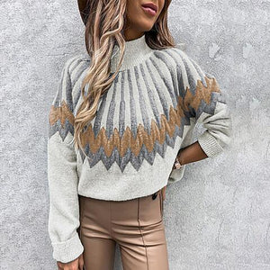 Ethnic Style Long Sleeve Mock Neck Knit Sweater-MXSTUDIO.COM