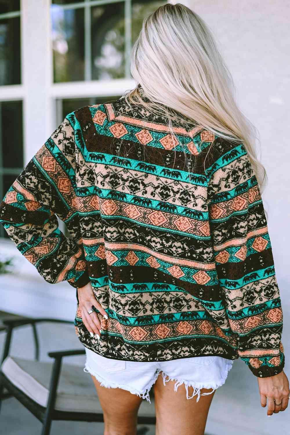 Ethnic Style Snap Button Geometric Jacket-MXSTUDIO.COM