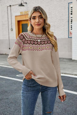 Ethnic Warmth Crew Neck Raglan Sleeve Sweater - MXSTUDIO.COM