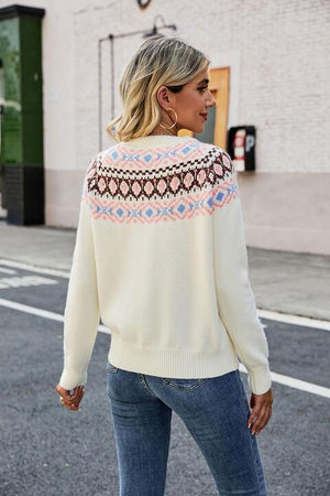 Ethnic Warmth Crew Neck Raglan Sleeve Sweater - MXSTUDIO.COM