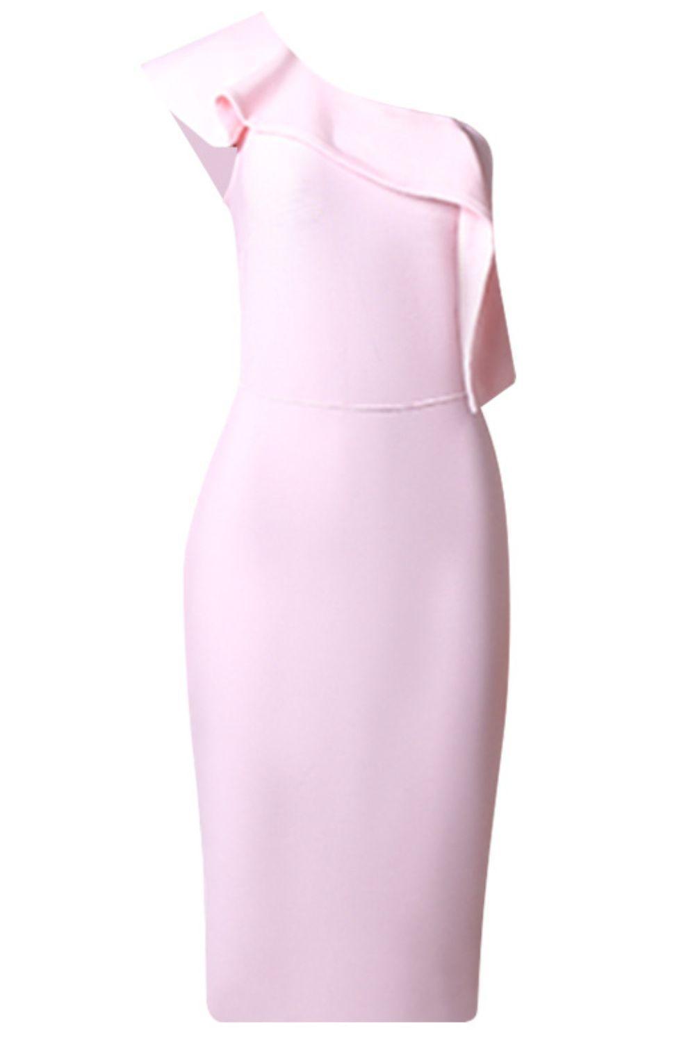 Evening Glam Pink One-Shoulder Slit Dress - MXSTUDIO.COM