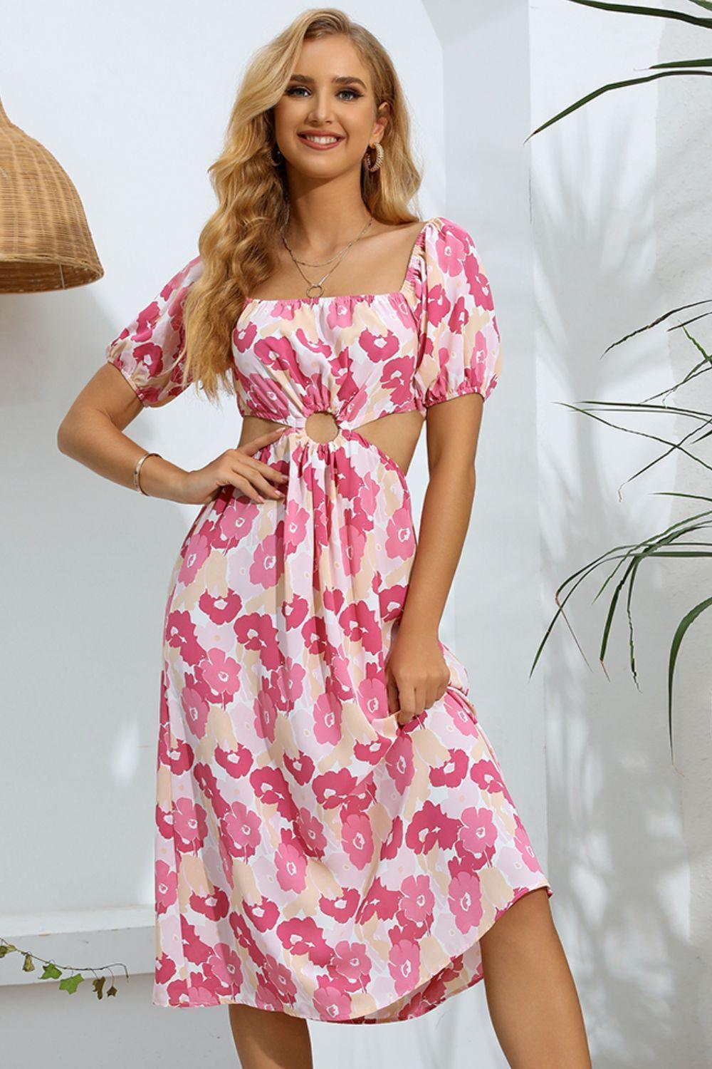 Everlasting Beauty Floral Cut Out Midi Dress - MXSTUDIO.COM