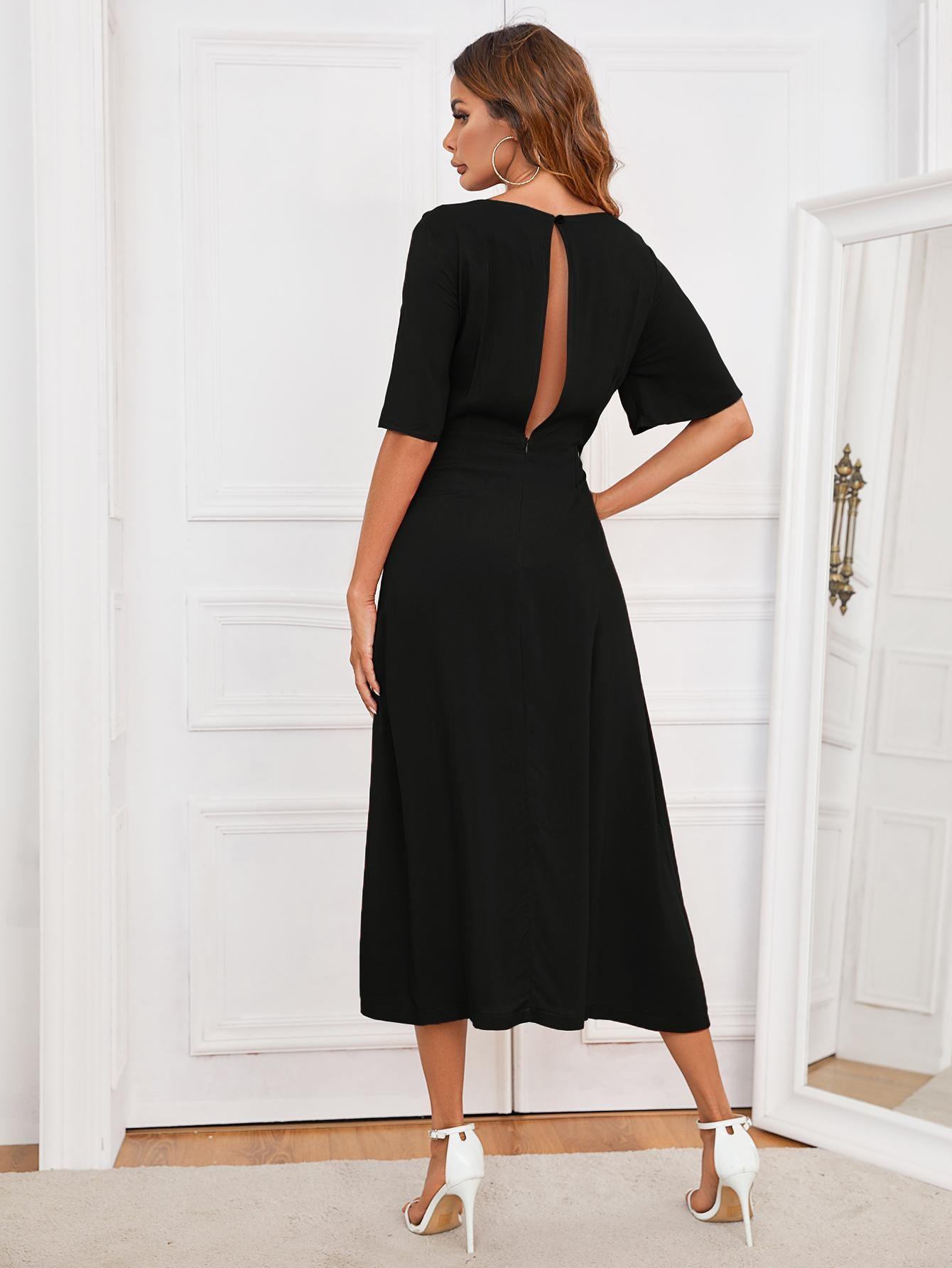 Everlasting Chic Cutout Black A Line Midi Dress - MXSTUDIO.COM