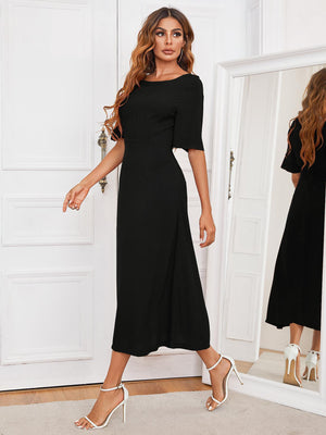 Everlasting Chic Cutout Black A Line Midi Dress - MXSTUDIO.COM