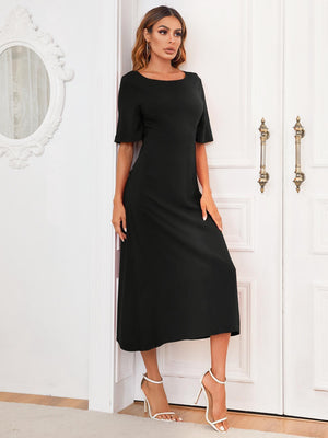 Everlasting Chic Cutout Black A Line Midi Dress - MXSTUDIO.COM