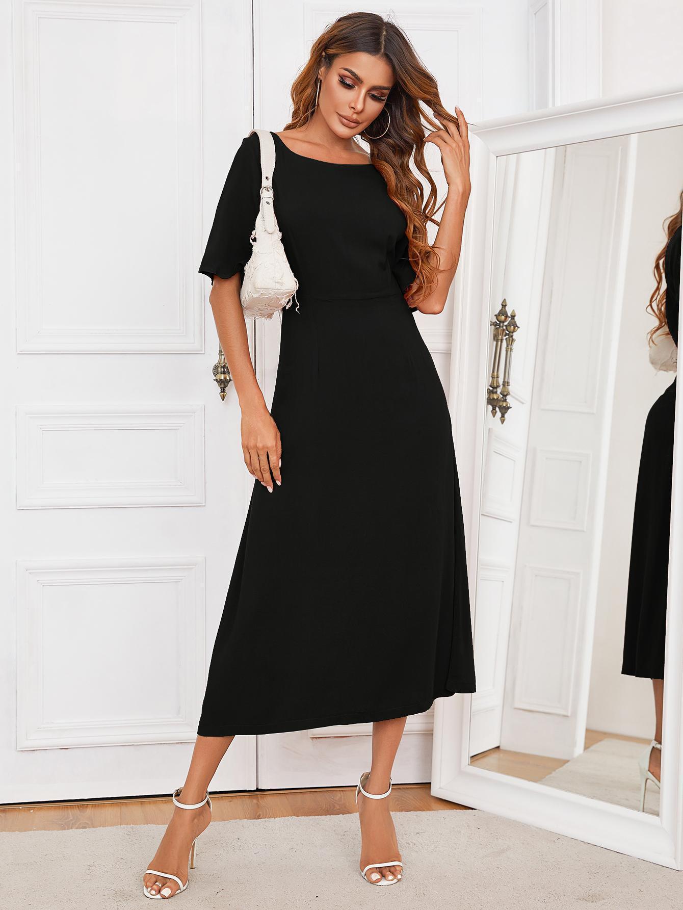 Everlasting Chic Cutout Black A Line Midi Dress - MXSTUDIO.COM