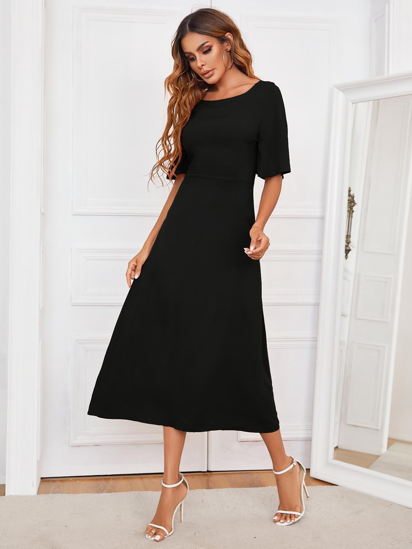 Everlasting Chic Cutout Black A Line Midi Dress - MXSTUDIO.COM