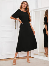 Everlasting Chic Cutout Black A Line Midi Dress - MXSTUDIO.COM