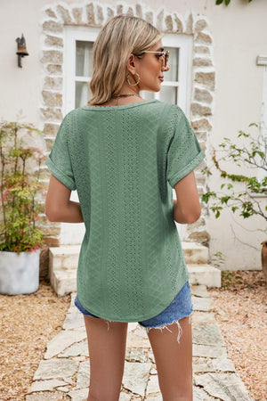 Everlasting Comfort Crew Neck Eyelet Top - MXSTUDIO.COM