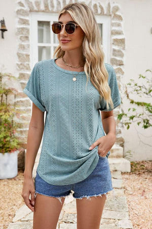 Everlasting Comfort Crew Neck Eyelet Top - MXSTUDIO.COM